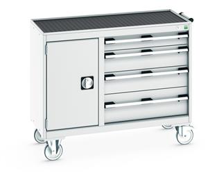 Bott MobileIndustrial Tool Storage Trolleys 1050mm x 525mm Bott Cubio Mobile Cabinet with Top Tray - 4 Drawers & 1 Cupbd